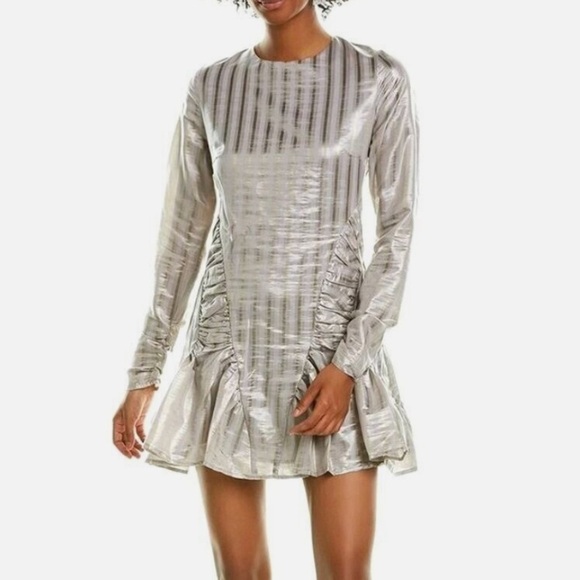 REVOLVE ATOIR Walk Me Home Cocktail Mini Dress Metallic Silver US 12 NIB - Picture 1 of 9